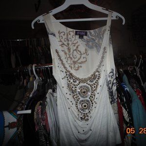 NWT, Hale'Bob, flowing beaded sleeveless tank top, size Large